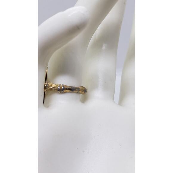Vintage 1970s Nephrite Jade Marquise Ring Gold Plate Bamboo Branch sz 6.75 - Picture 4 of 13